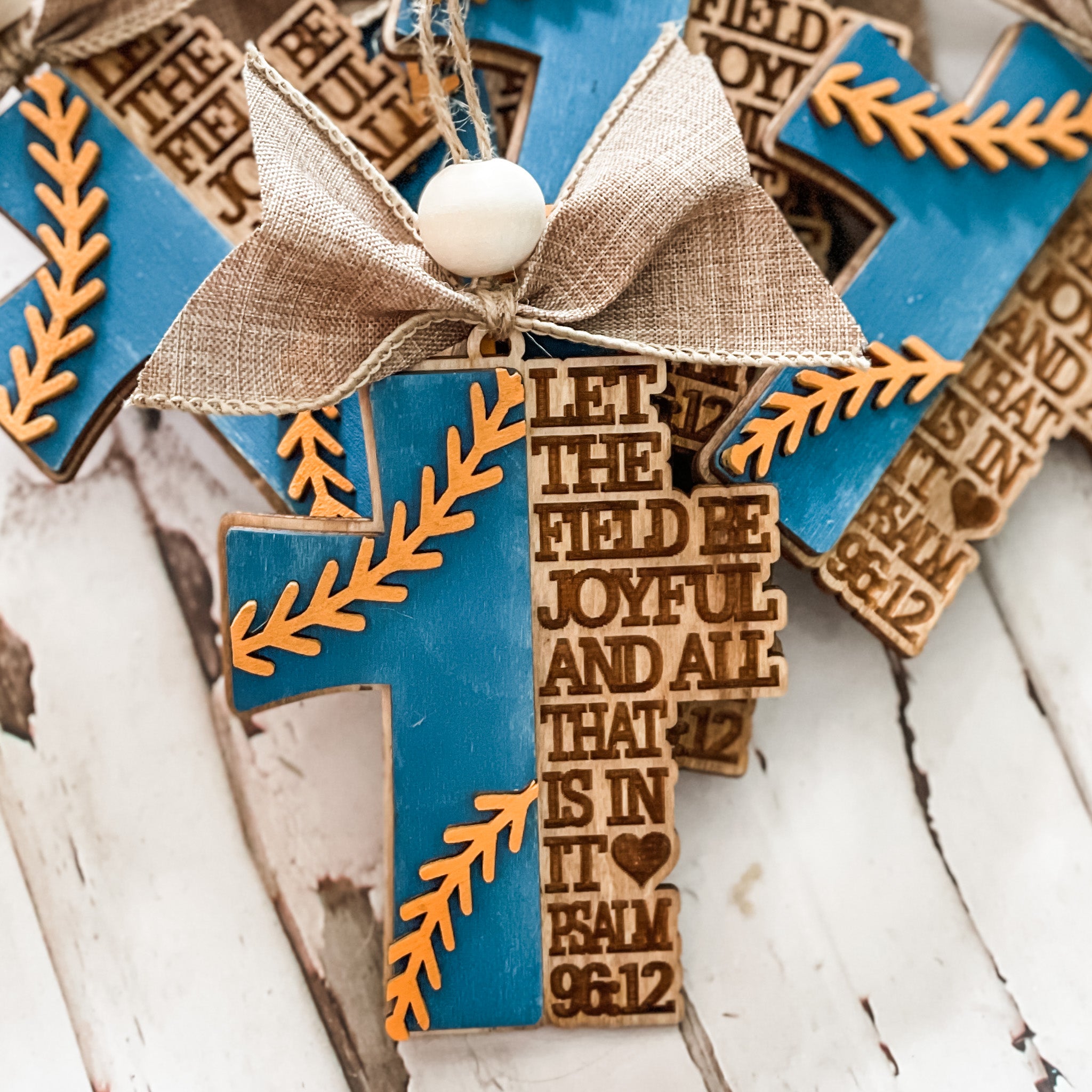 Baseball Psalm 96:12 Blue and Yellow Team Inspired Ornament/Bag Tag - Paisley Grace Makery