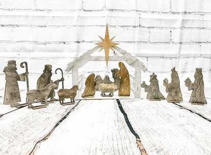 Wood Nativity Set with Stable : Laser Crafts - Paisley Grace Makery