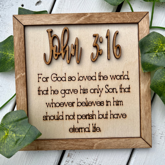 John 3:16 - 3D Scripture Mini Framed 5x5" - Paisley Grace Makery