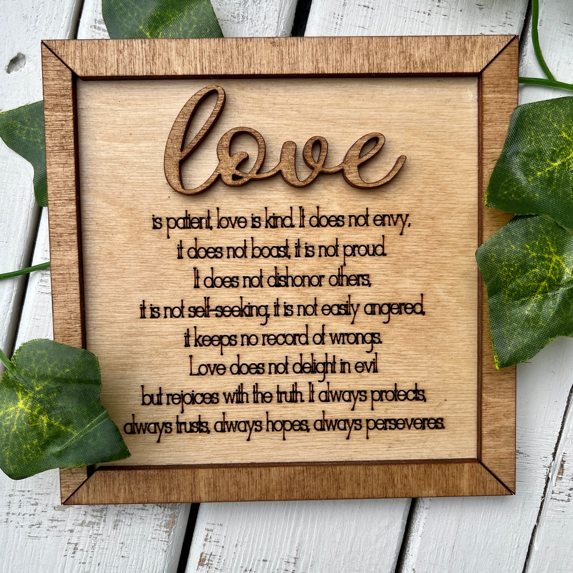Love Is Patient 1 Corinthians 13 - 3D Scripture Mini Framed 5x5" - Paisley Grace Makery