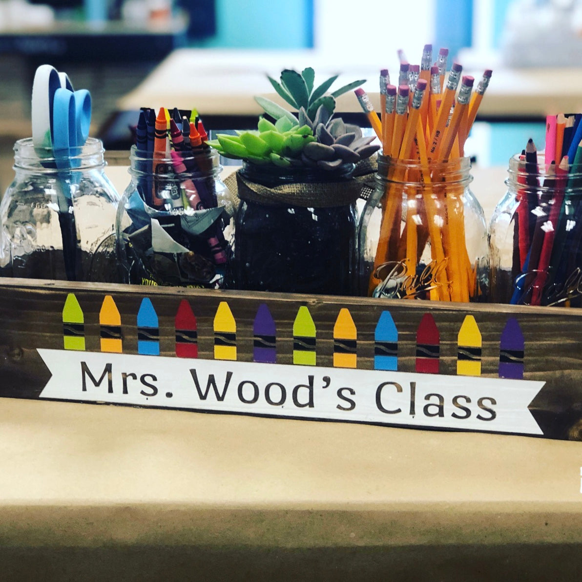 TEACHER NAME WITH CRAYONS: WOOD BOX - Paisley Grace Makery