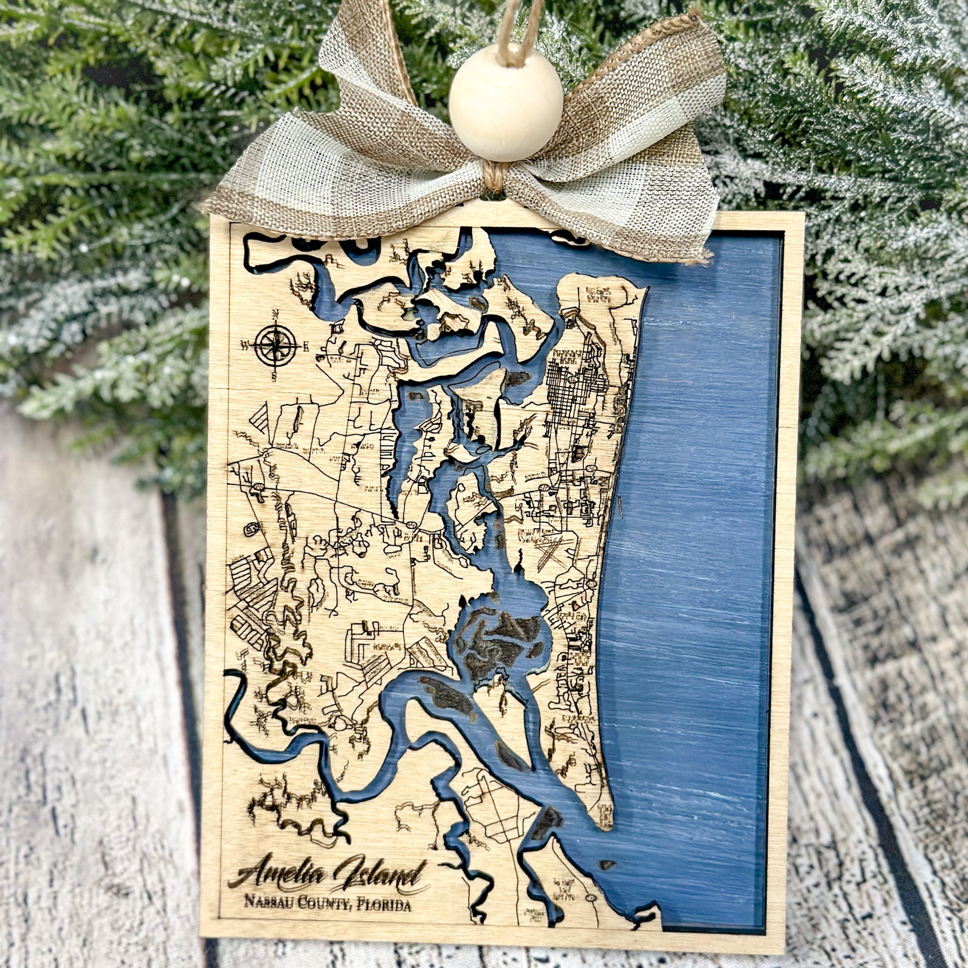 Amelia Island Map Layered Handcrafted Ornament - Paisley Grace Makery
