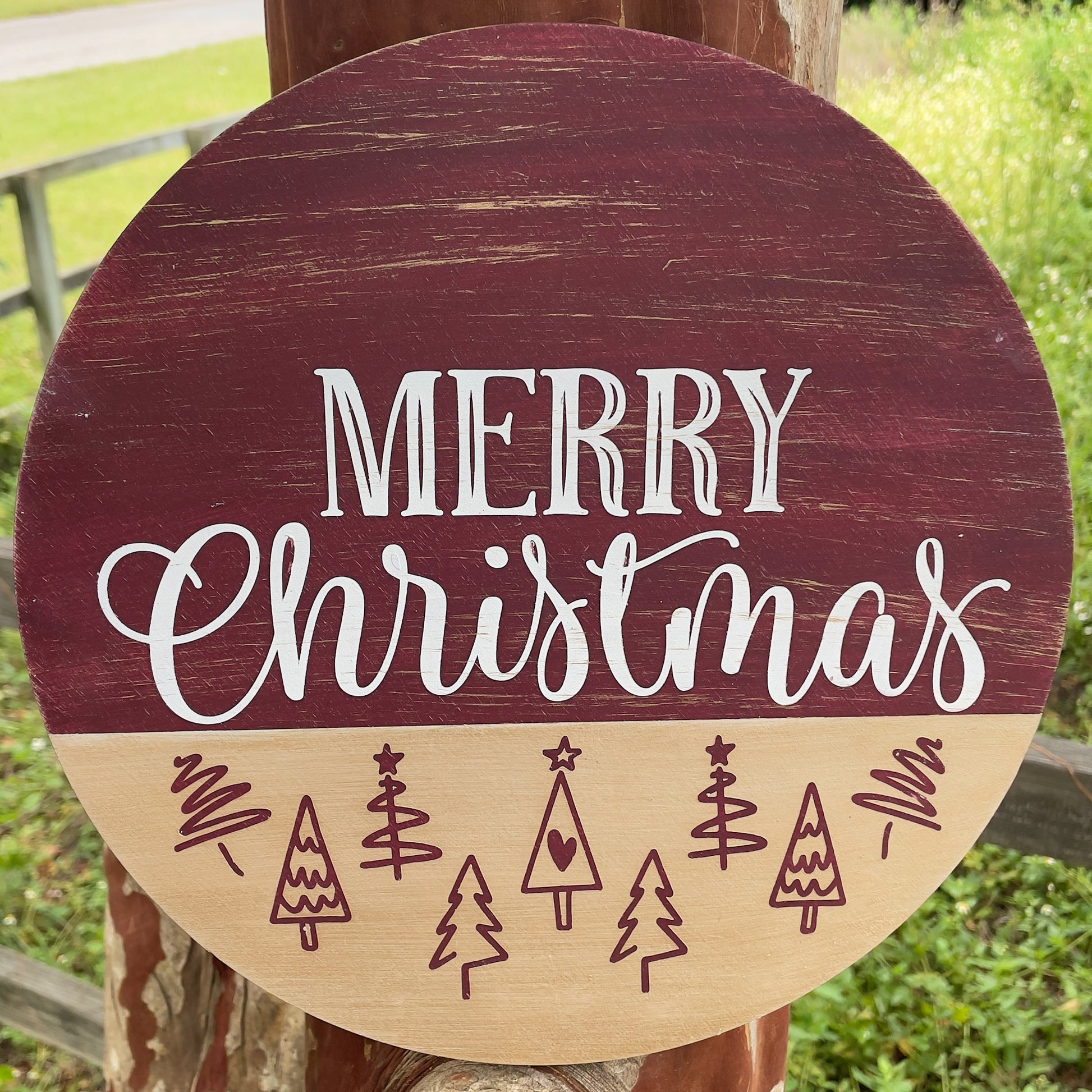 Merry Christmas with Handdrawn Trees: ROUND DESIGN & Swappable Insert - Paisley Grace Makery