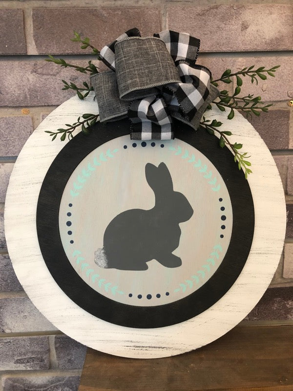 Bunny with Wreath: Swappable Round Door Hanger Insert - Paisley Grace Makery