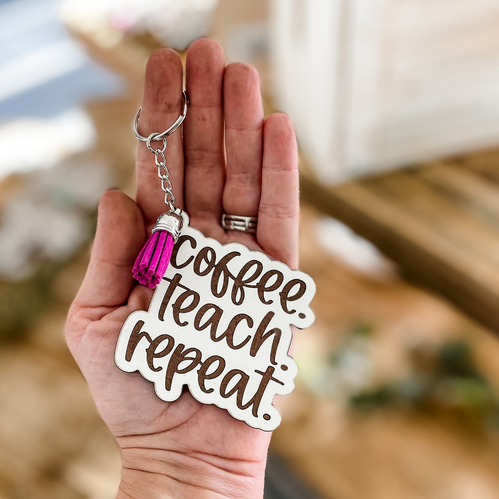 Coffee. Teach. Repeat. Keychain - Paisley Grace Makery