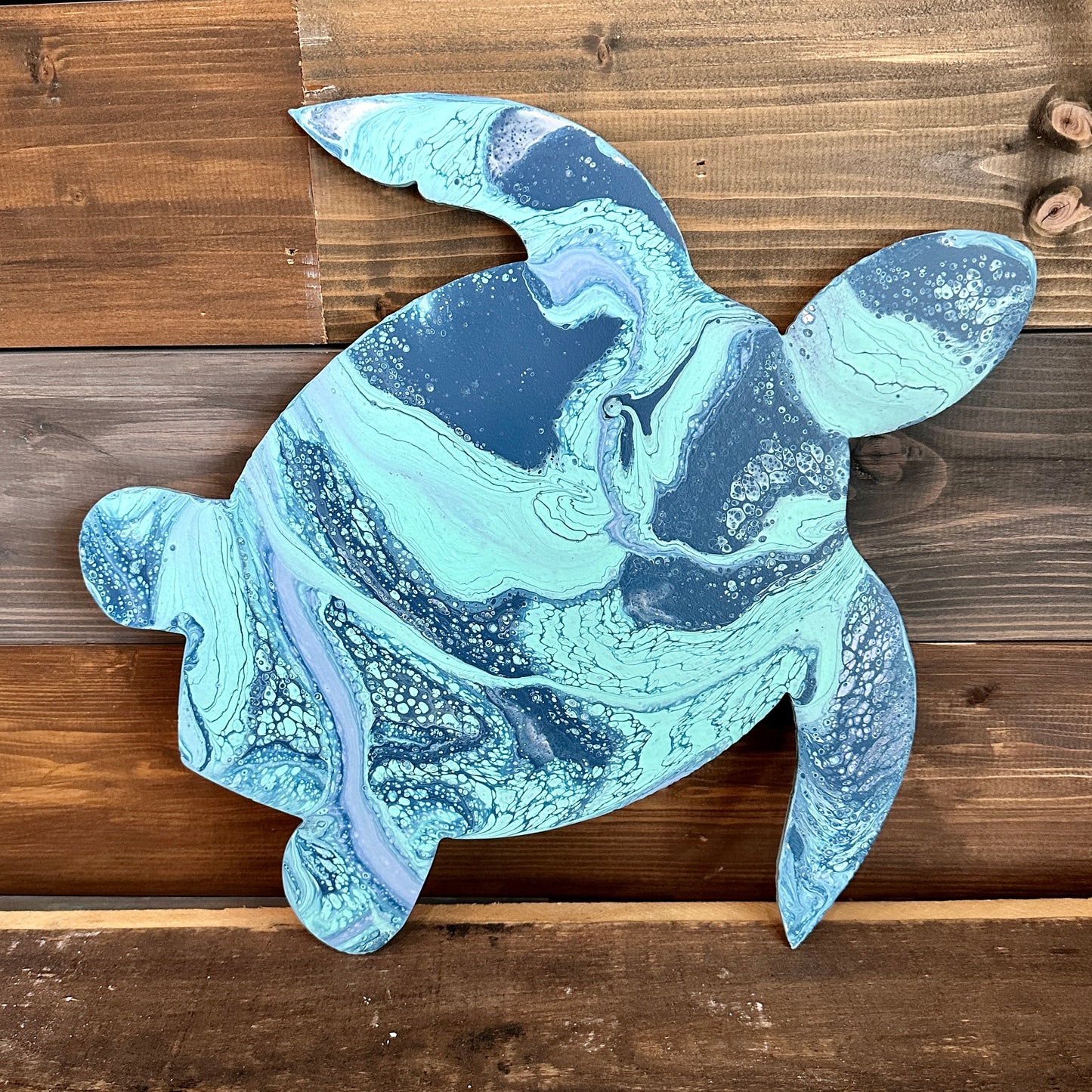 Turtle #4 Fluid Art Wood Sign - Approx 16" - Paisley Grace Makery