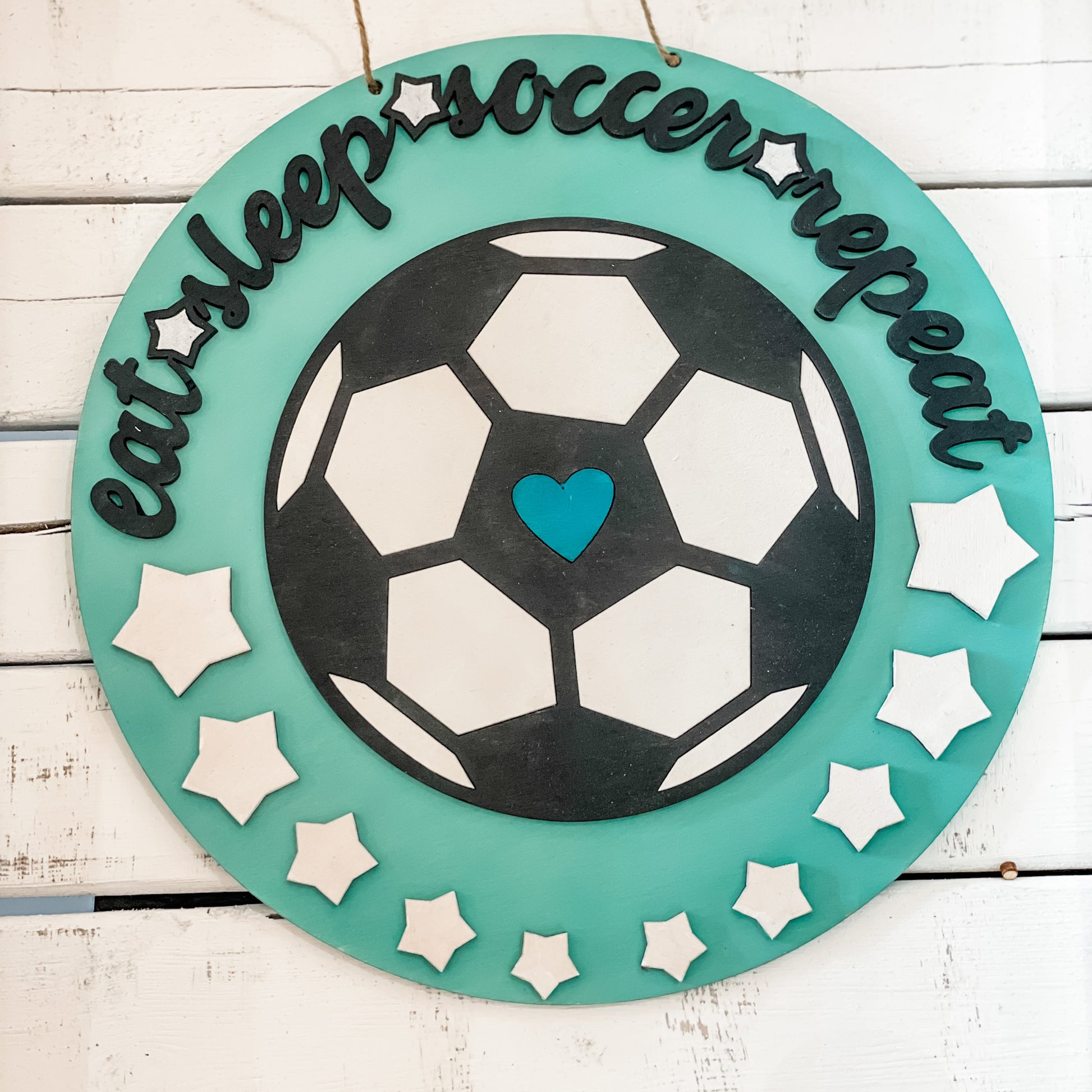 Soccer Eat Sleep Soccer Repeat: Small Round Youth Door Hanger - Paisley Grace Makery