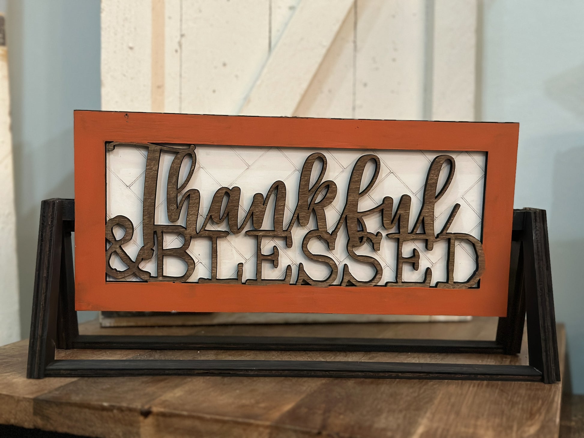 Thankful & Blessed: Shelf Stand Sign Insert - Paisley Grace Makery