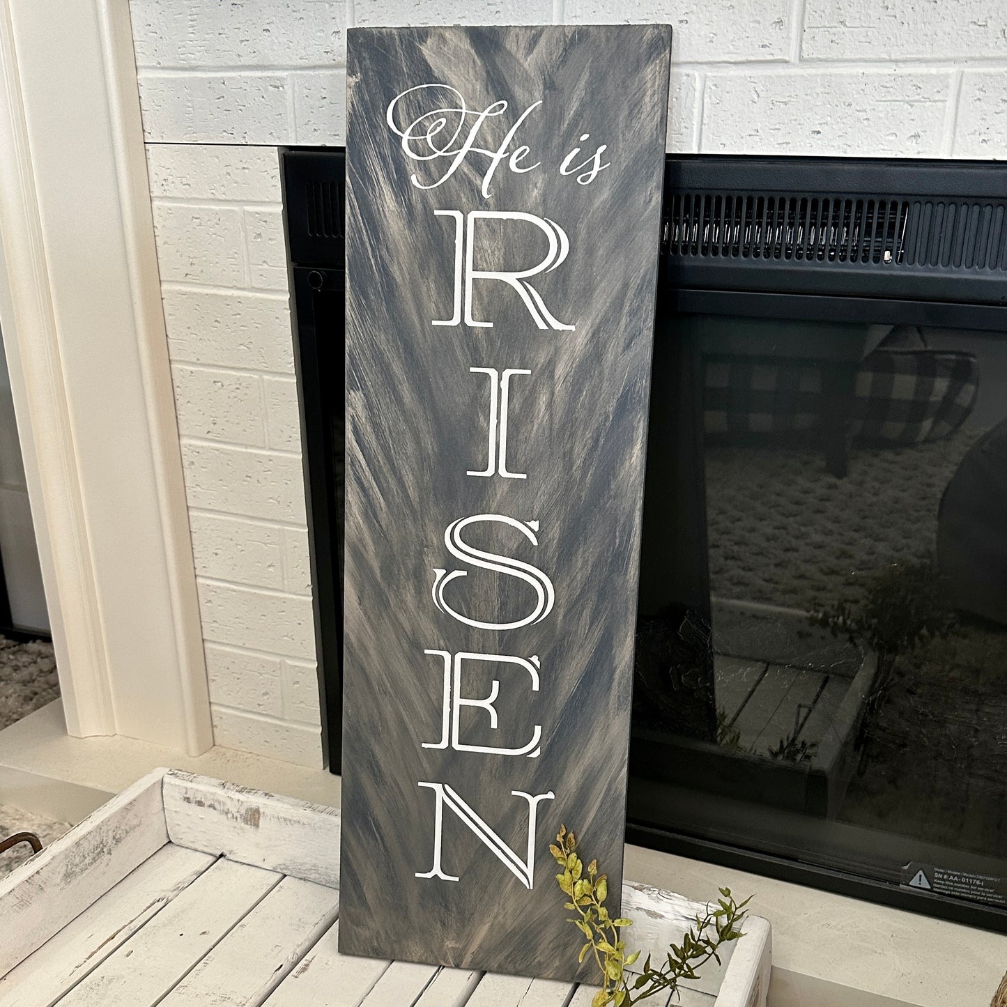 PAINTED - He Is Risen 8x24" Plank
