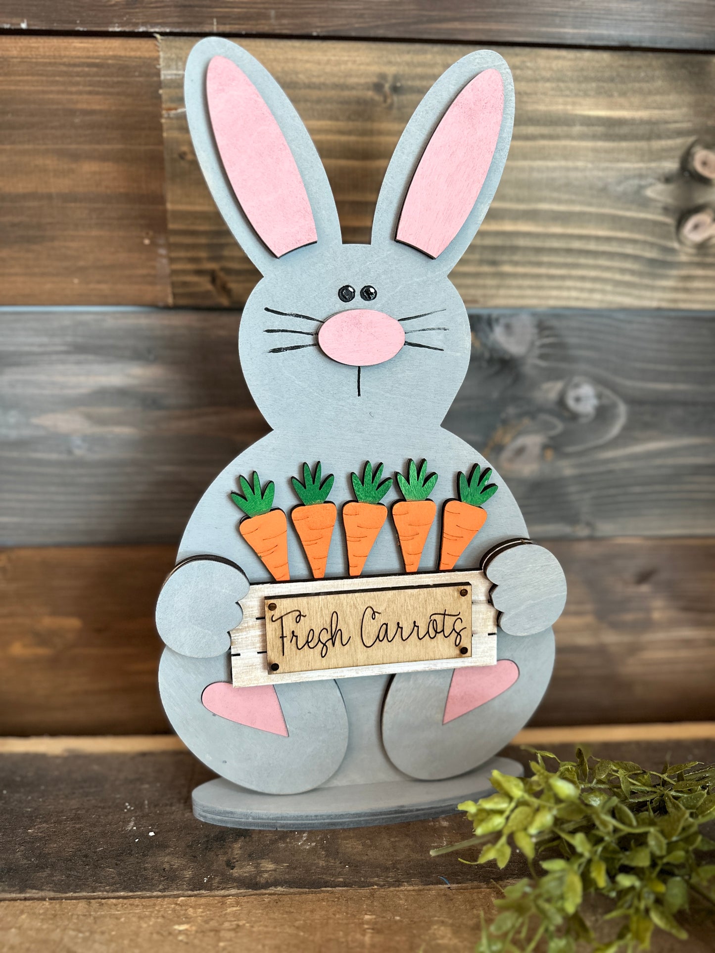 Standing Bunny with Carrots: 3D Shelf Sitter
