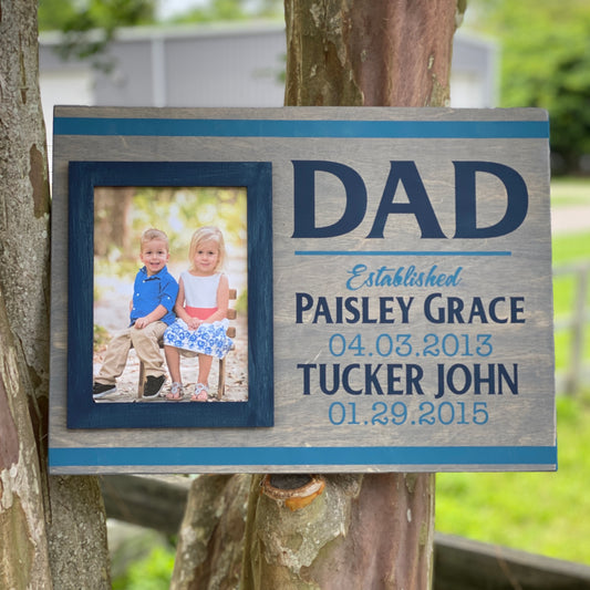 Dad Established Frame (Customize to any name): Photo Holder Board - Paisley Grace Makery