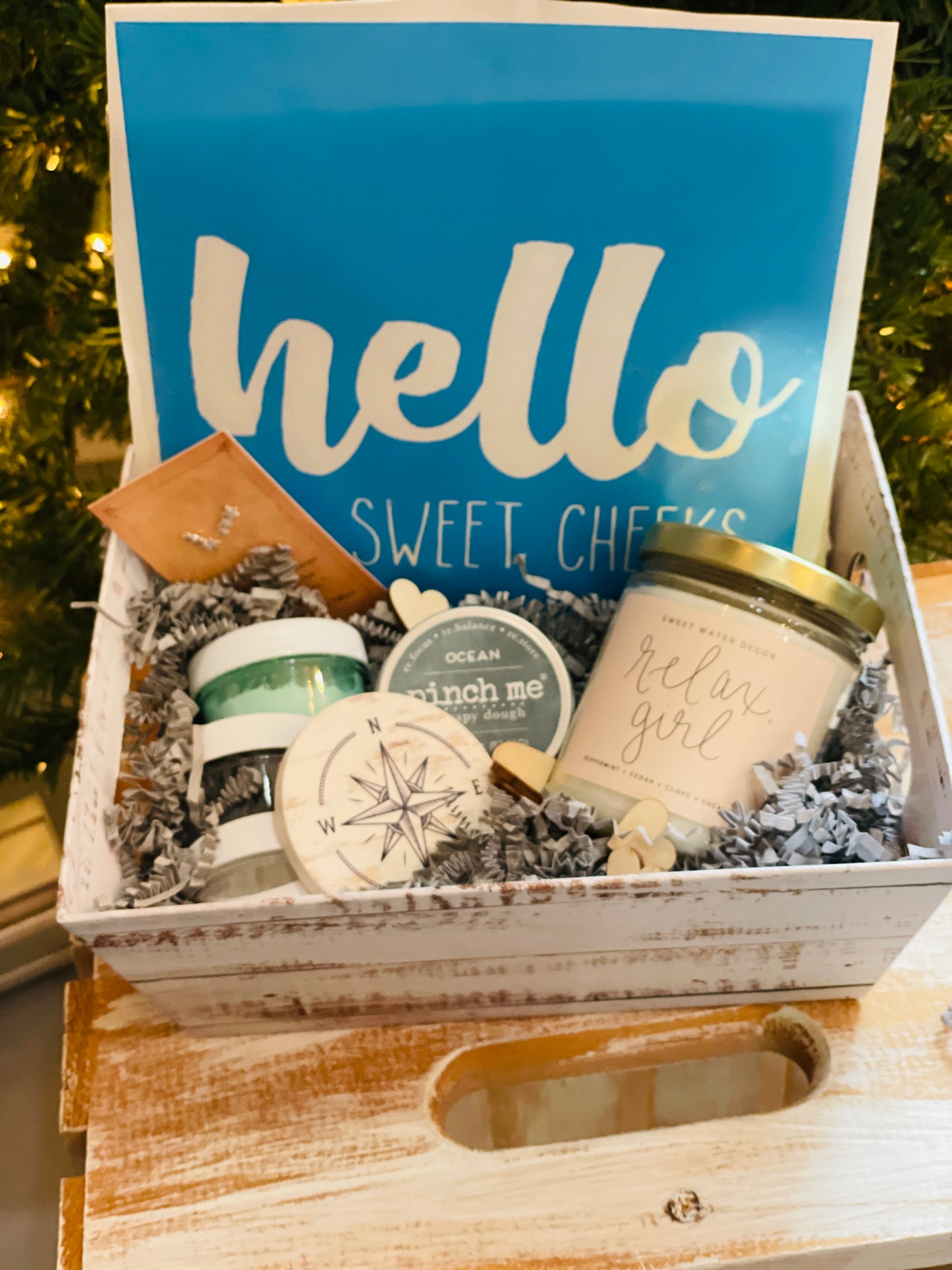 Hello Sweet Cheeks #1: Mini Sign, Relax Candle, Car Coaster, Pinch Me –  Paisley Grace Makery