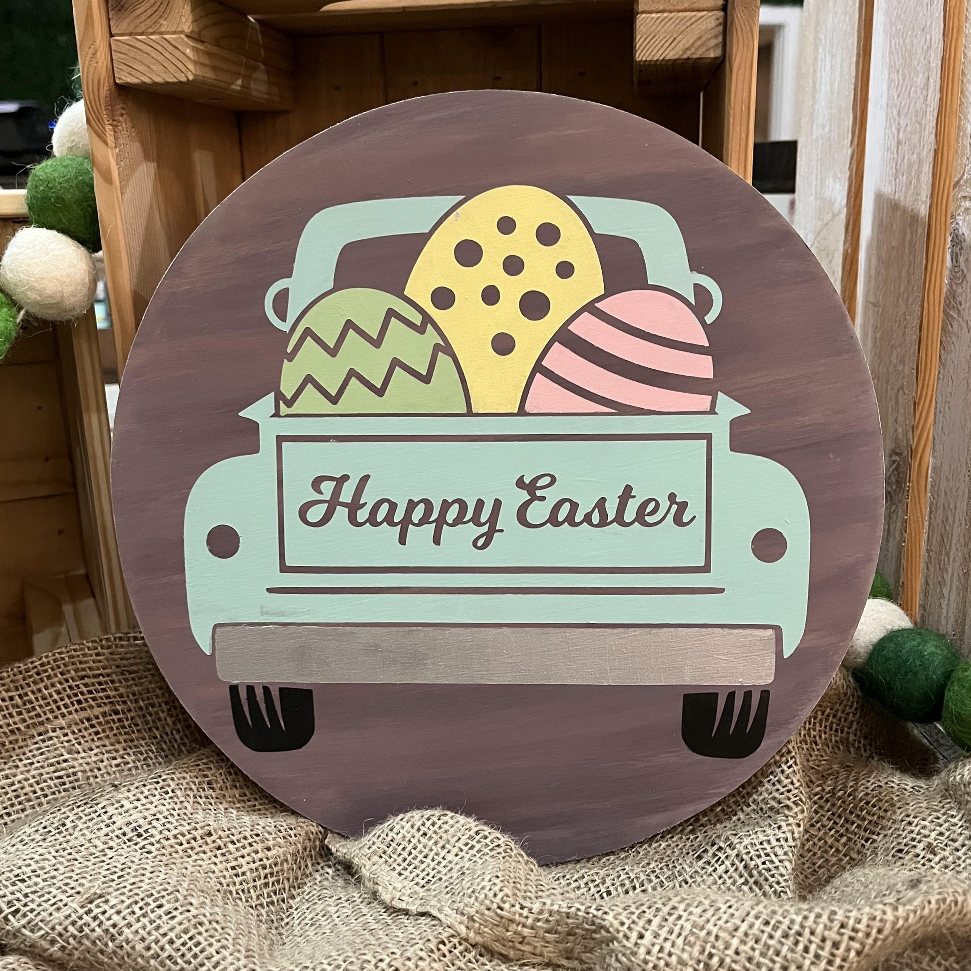 PAINTED - Happy Easter Vintage Truck Swappable Disc - Paisley Grace Makery