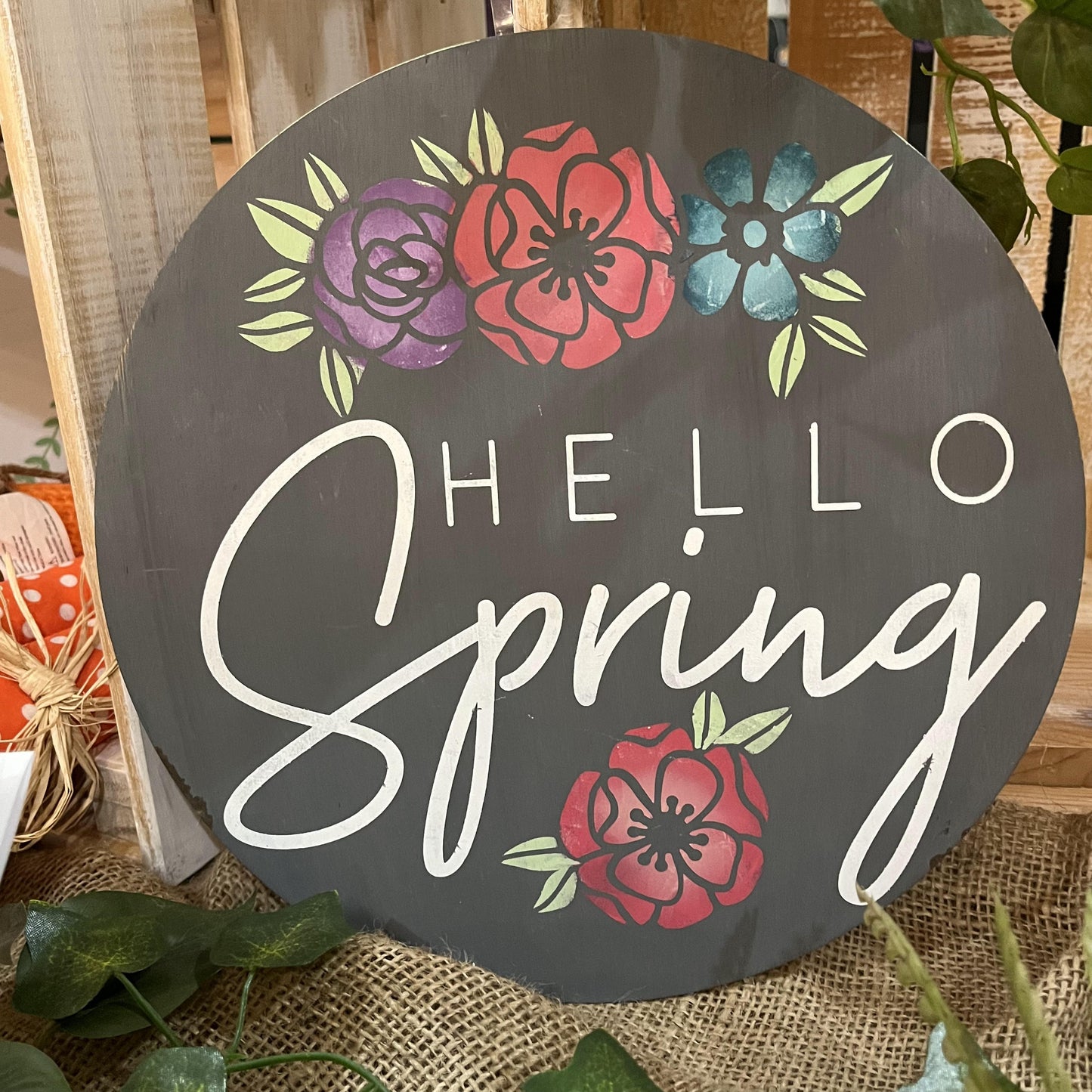 PAINTED - Hello Spring/Hello Fall Reversible Swappable Disc - Paisley Grace Makery