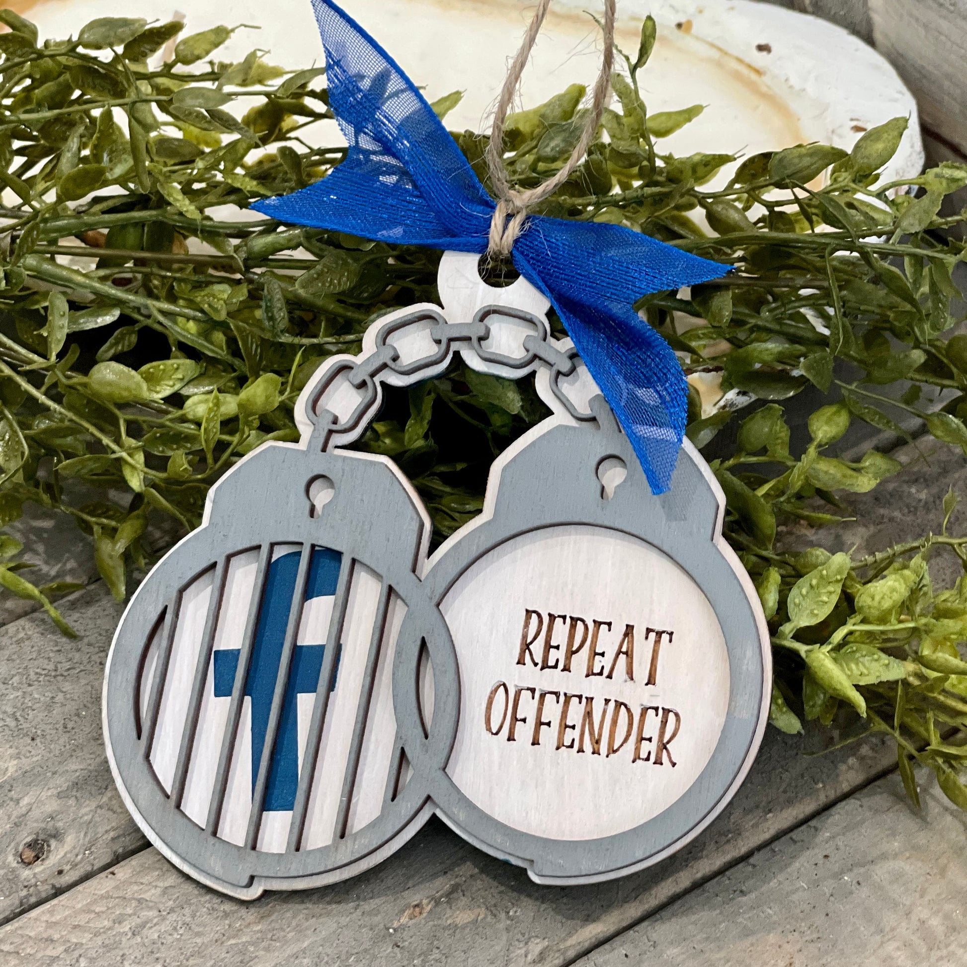 FB Jail- Repeat Offender Handcuff Ornament - Paisley Grace Makery