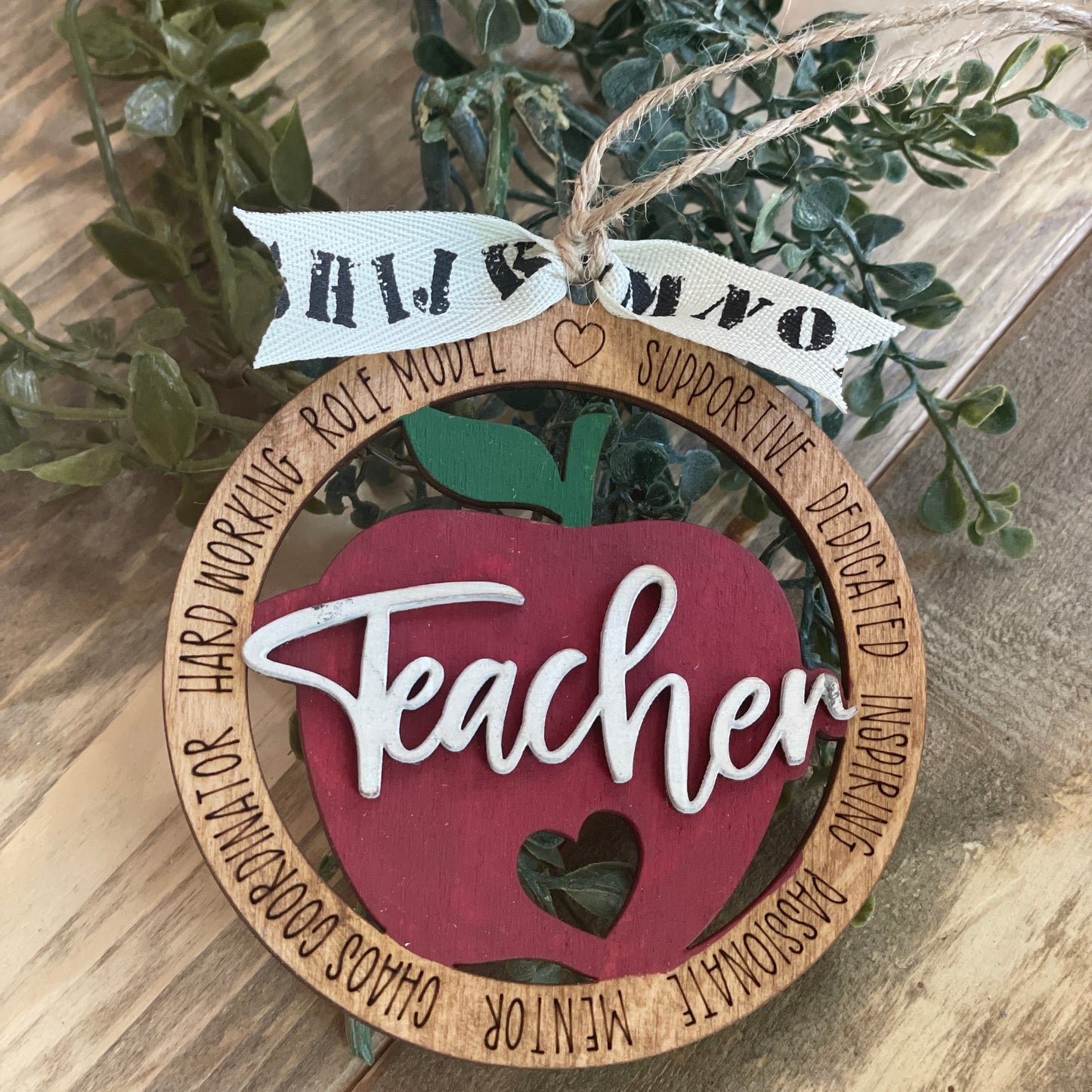 Teacher Apple with Description Words Ornament - Paisley Grace Makery