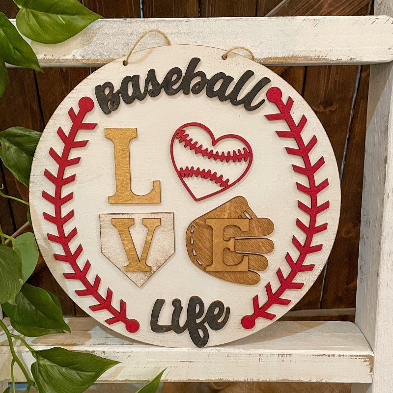 Baseball Life LOVE: Small Round Youth Door Hanger - Paisley Grace Makery