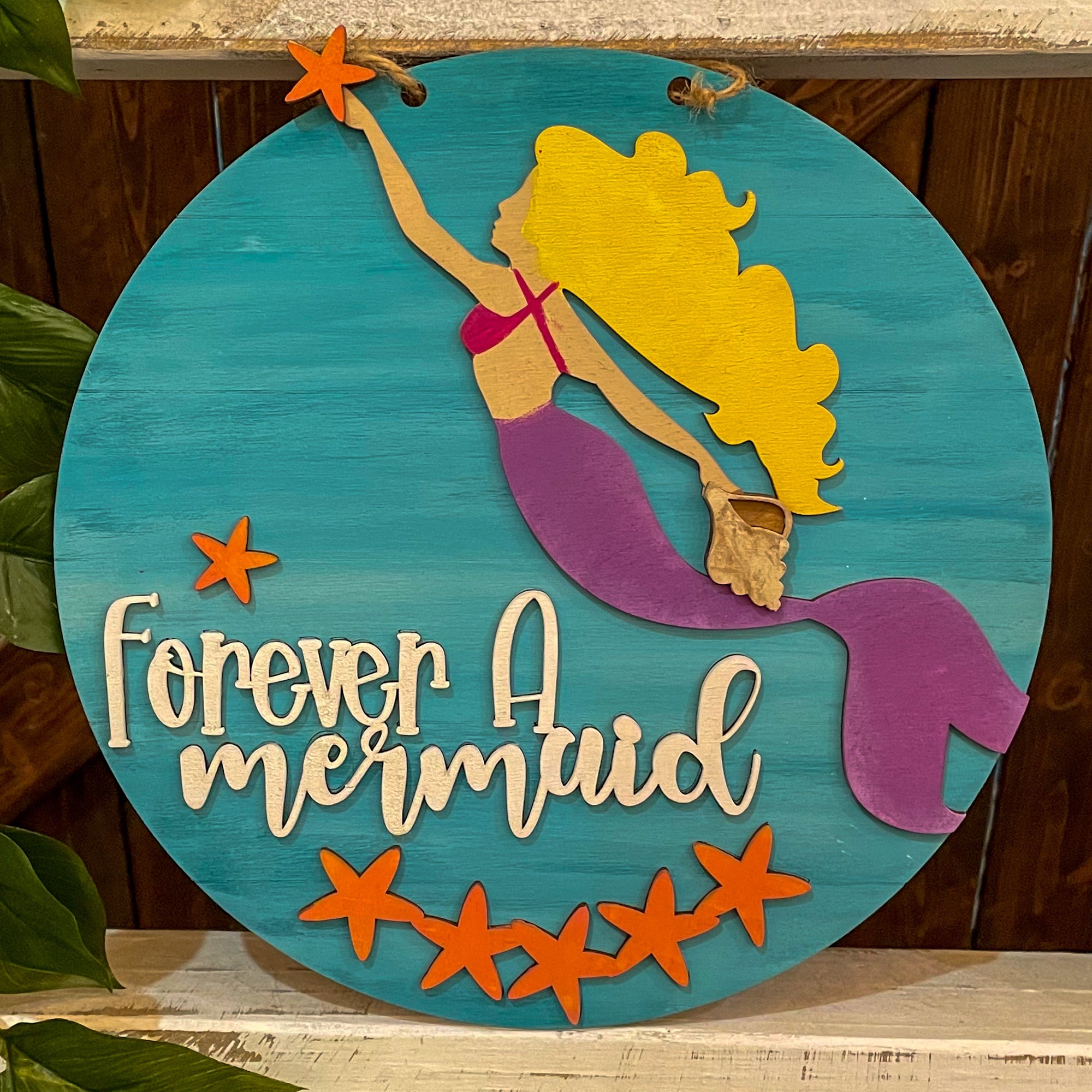 Forever A Mermaid: Small Round Youth Door Hanger - Paisley Grace Makery