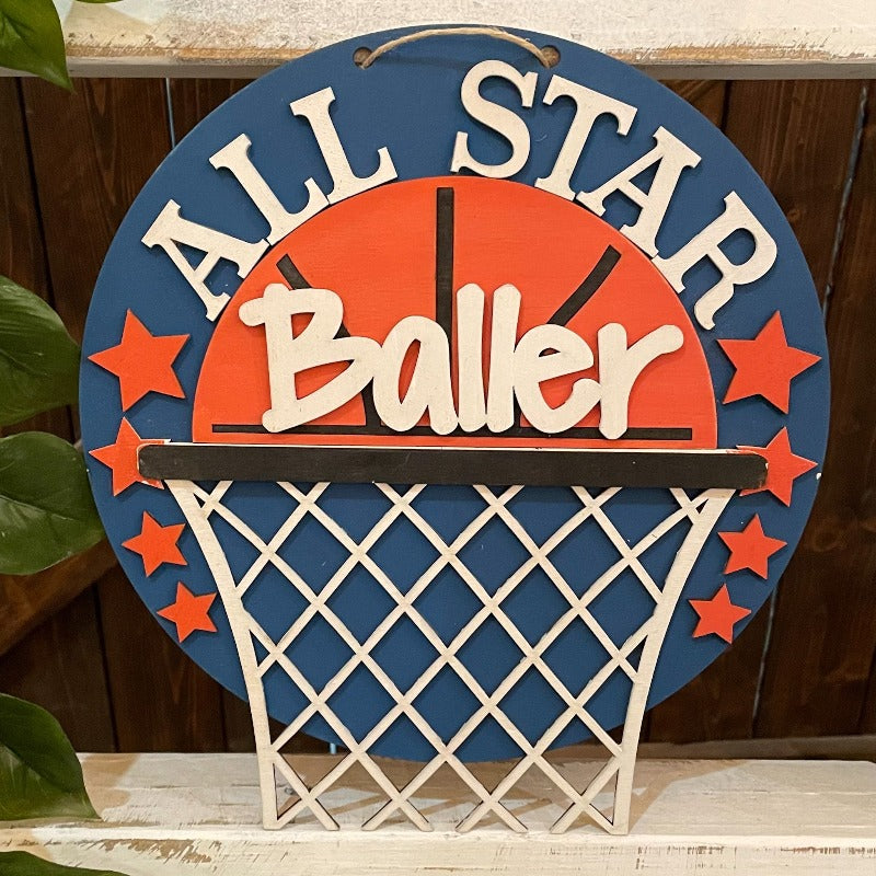 All Star Baller: Small Round Youth Door Hanger - Paisley Grace Makery