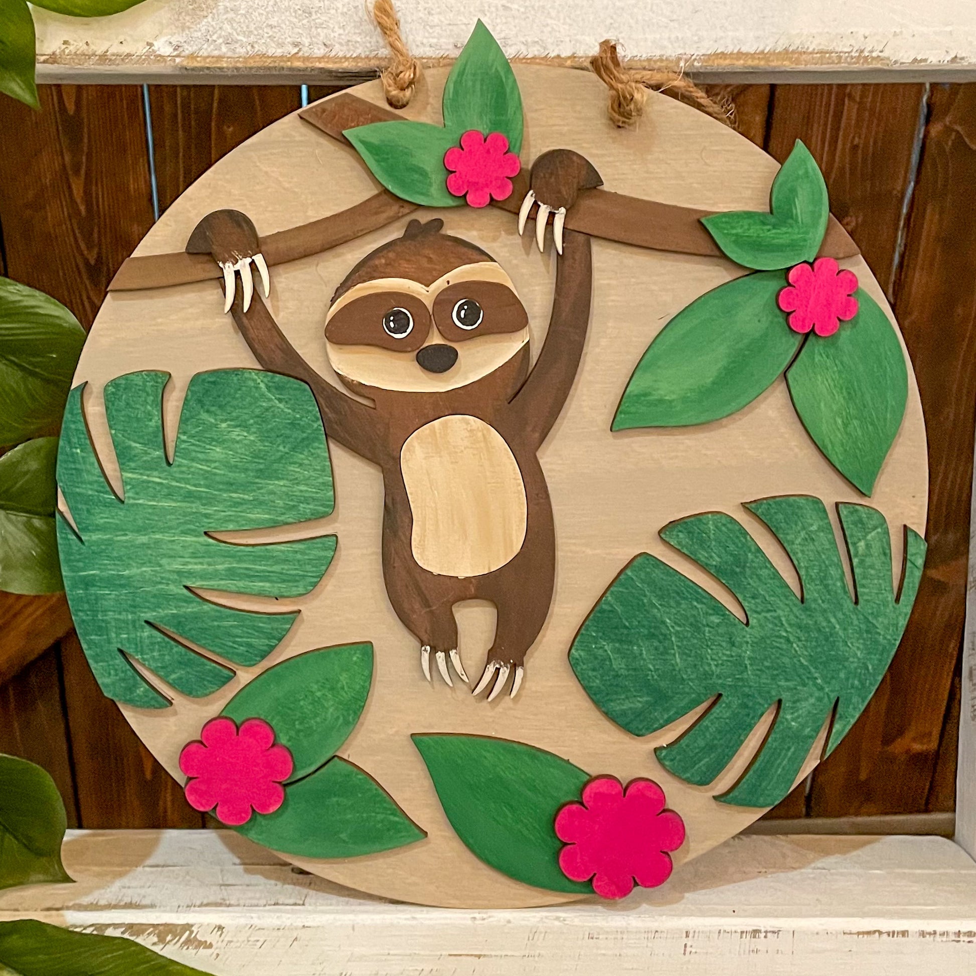 Sloth: Small Round Youth Door Hanger - Paisley Grace Makery