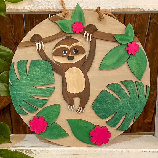 Sloth: Small Round Youth Door Hanger - Paisley Grace Makery