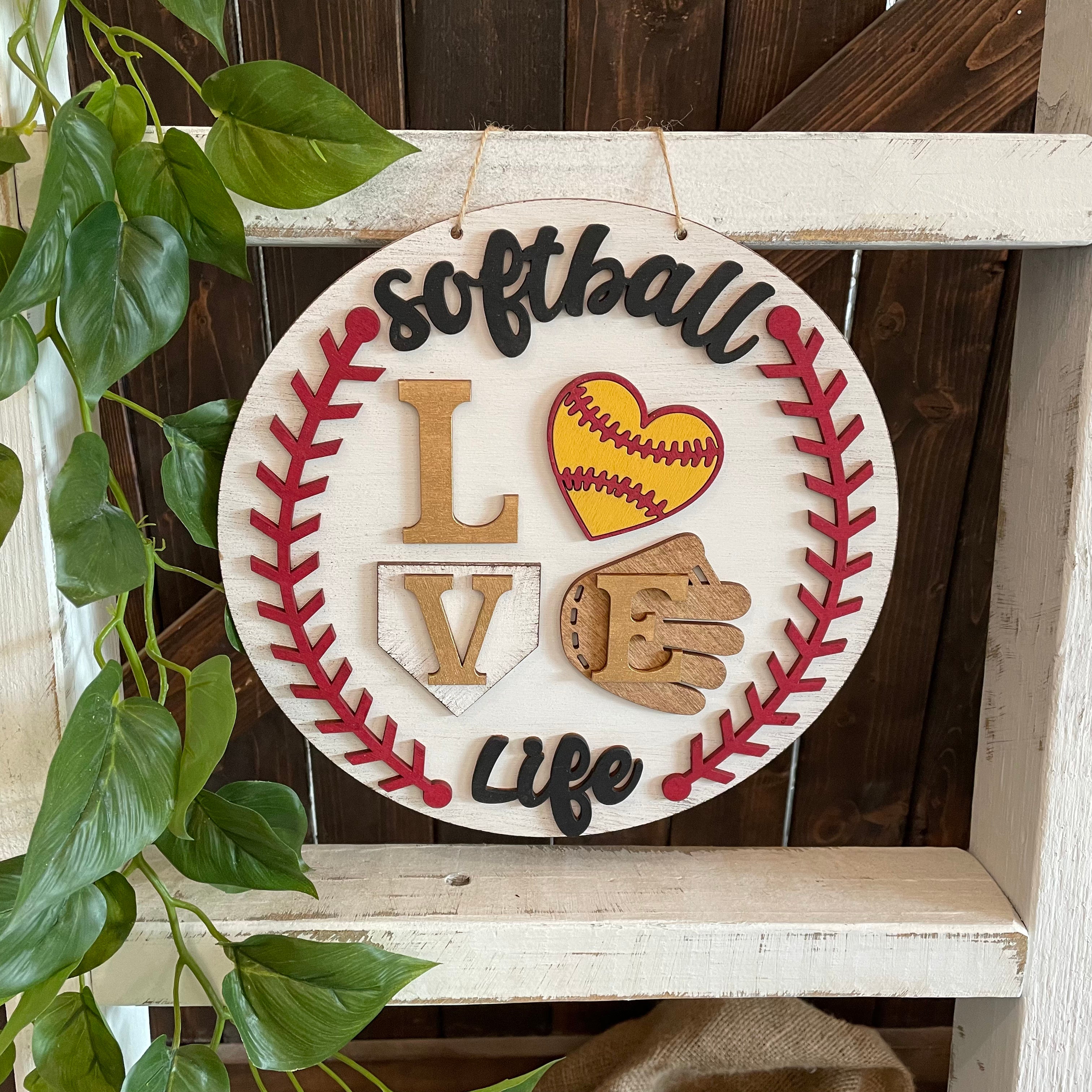 Softball Life LOVE: Small Round Youth Door Hanger - Paisley Grace Makery