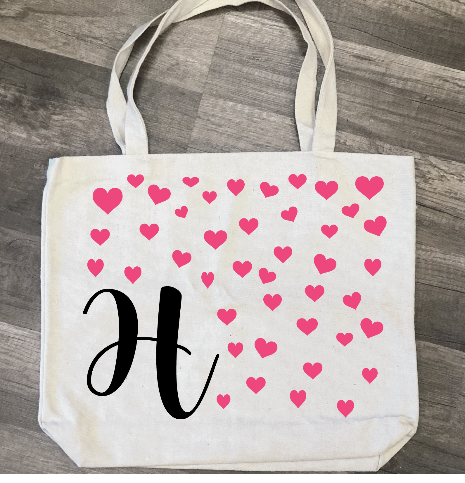 Initial with Hearts: Canvas Bag - Paisley Grace Makery