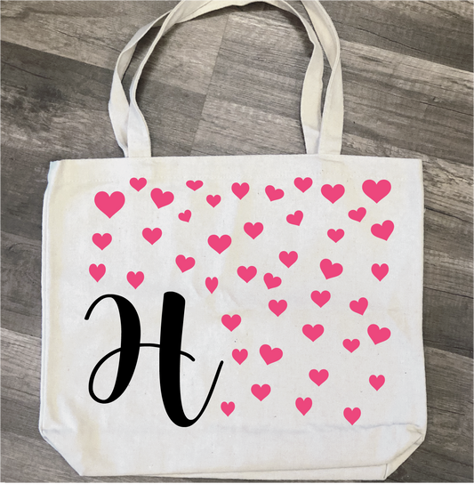 Initial with Hearts: Canvas Bag - Paisley Grace Makery