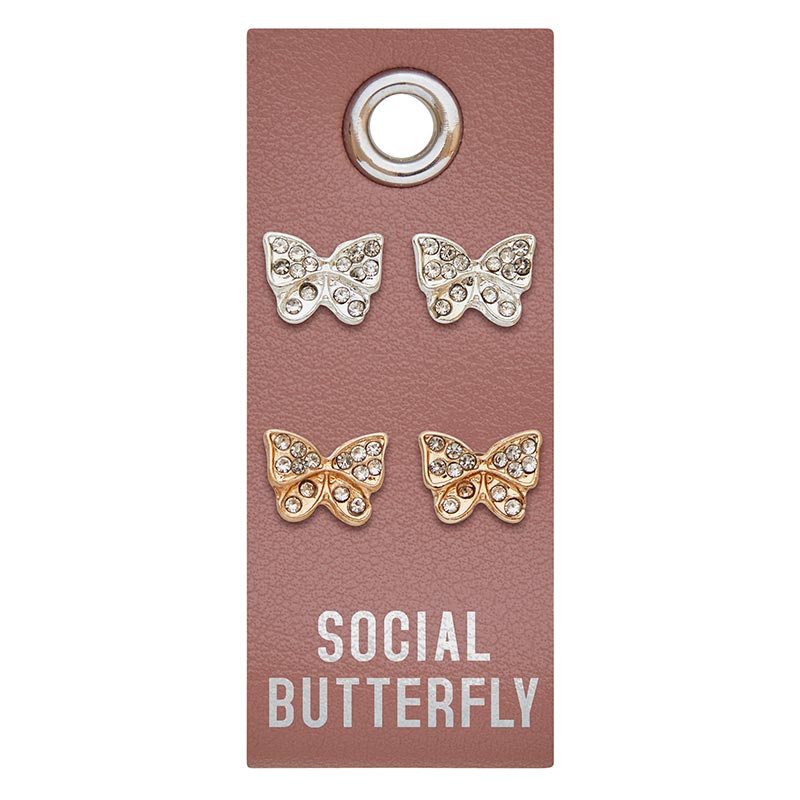 Social Butterfly Silver Stud Earrings - Paisley Grace Makery