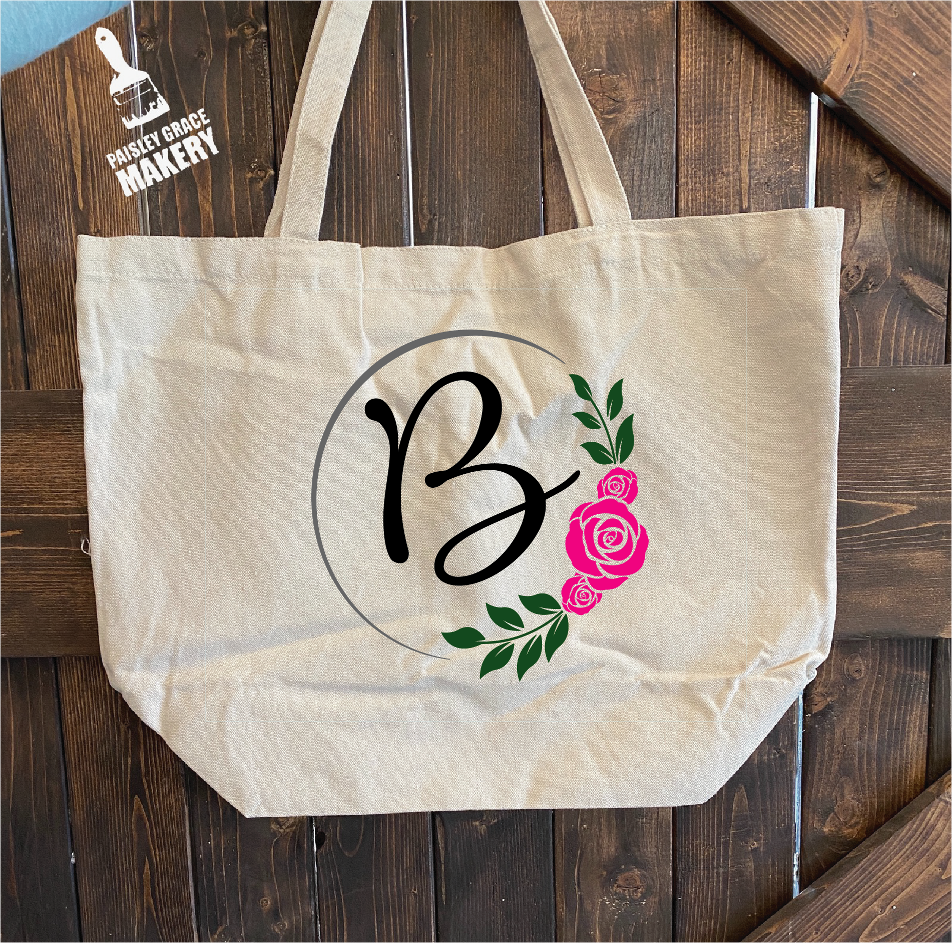 Monogram with Flowers: Canvas Bag - Paisley Grace Makery