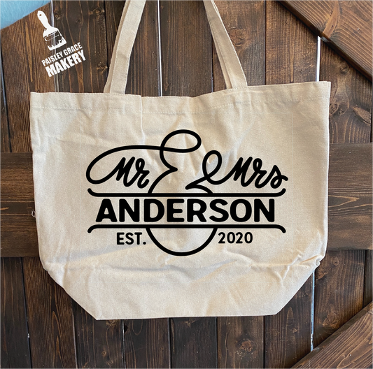 Mr & Mrs Personalized: Canvas Bag - Paisley Grace Makery