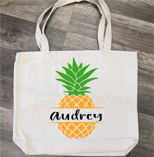 Pineapple with Name: Canvas Bag - Paisley Grace Makery
