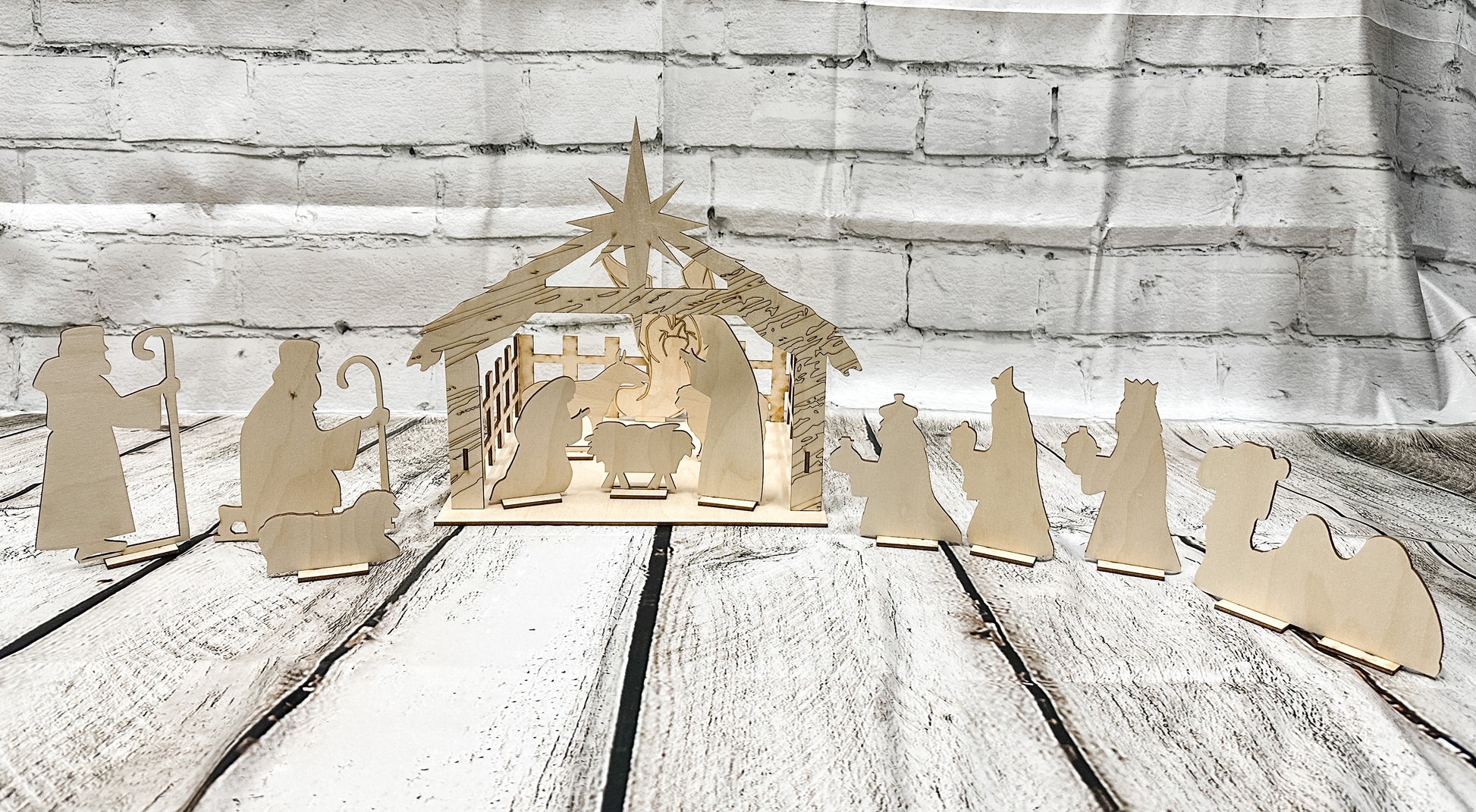 Wood Nativity Set with Stable : Laser Crafts - Paisley Grace Makery