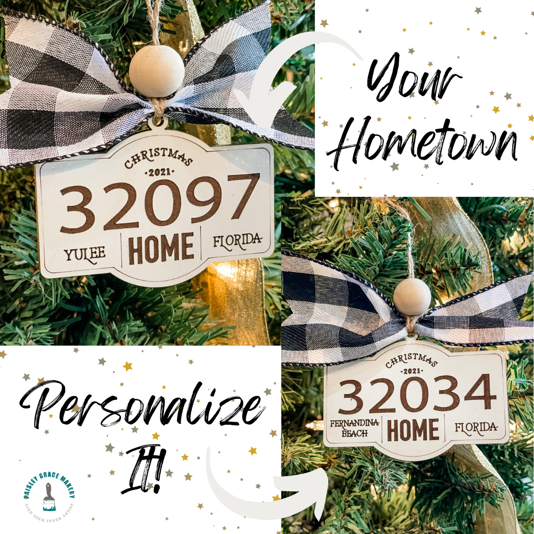 Your Hometown zip code Ornament - Paisley Grace Makery