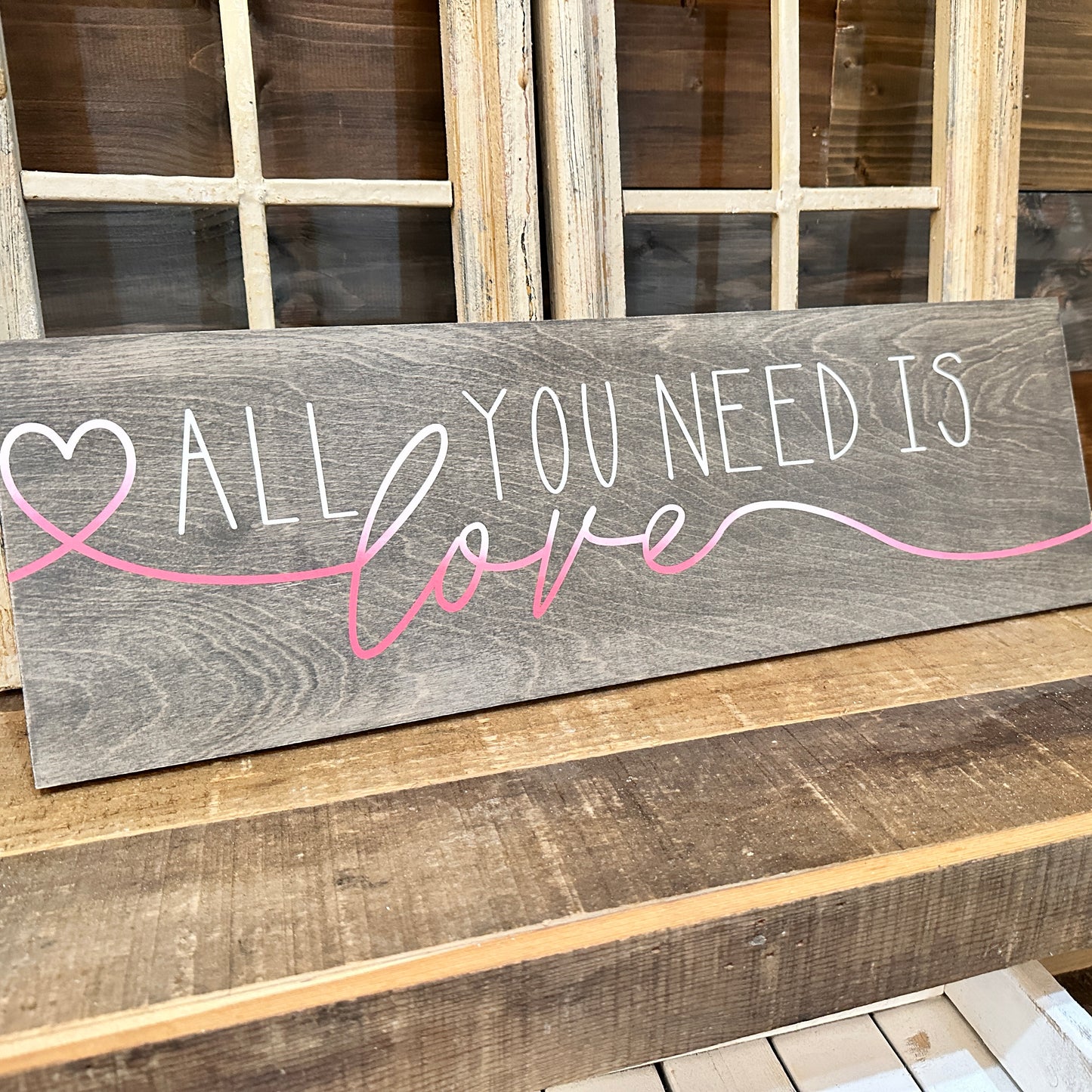 PAINTED - All You Need Is Love 8x24" Plank - Paisley Grace Makery