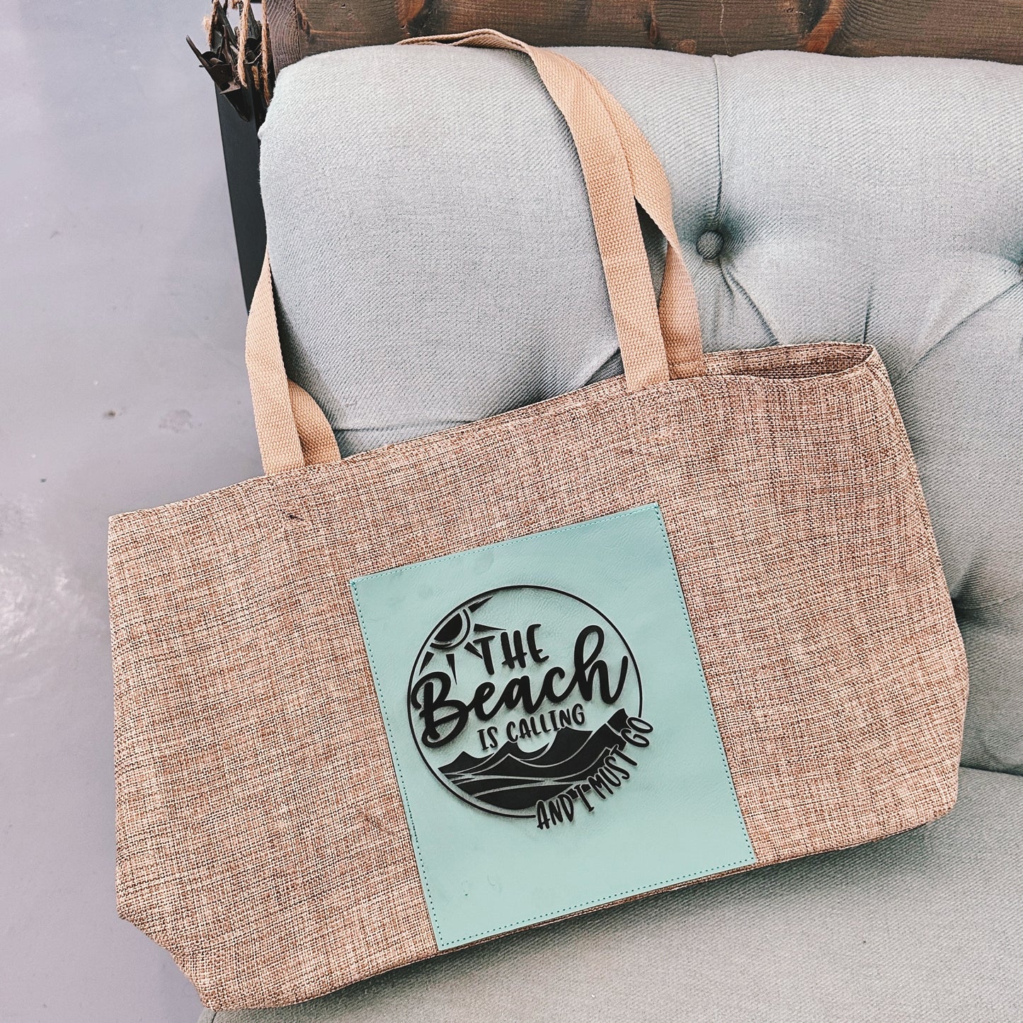 The Beach IS Calling and I Must Go 20x12" Burlap Bag