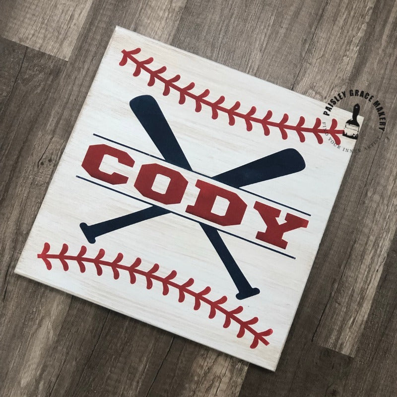 Baseball Bat with Stitches Personalized: SQUARE DESIGN - Paisley Grace Makery