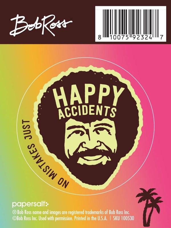 Bob Ross: No Mistakes Just Happy Accidents Kiss-Cut Sticker - Paisley Grace Makery