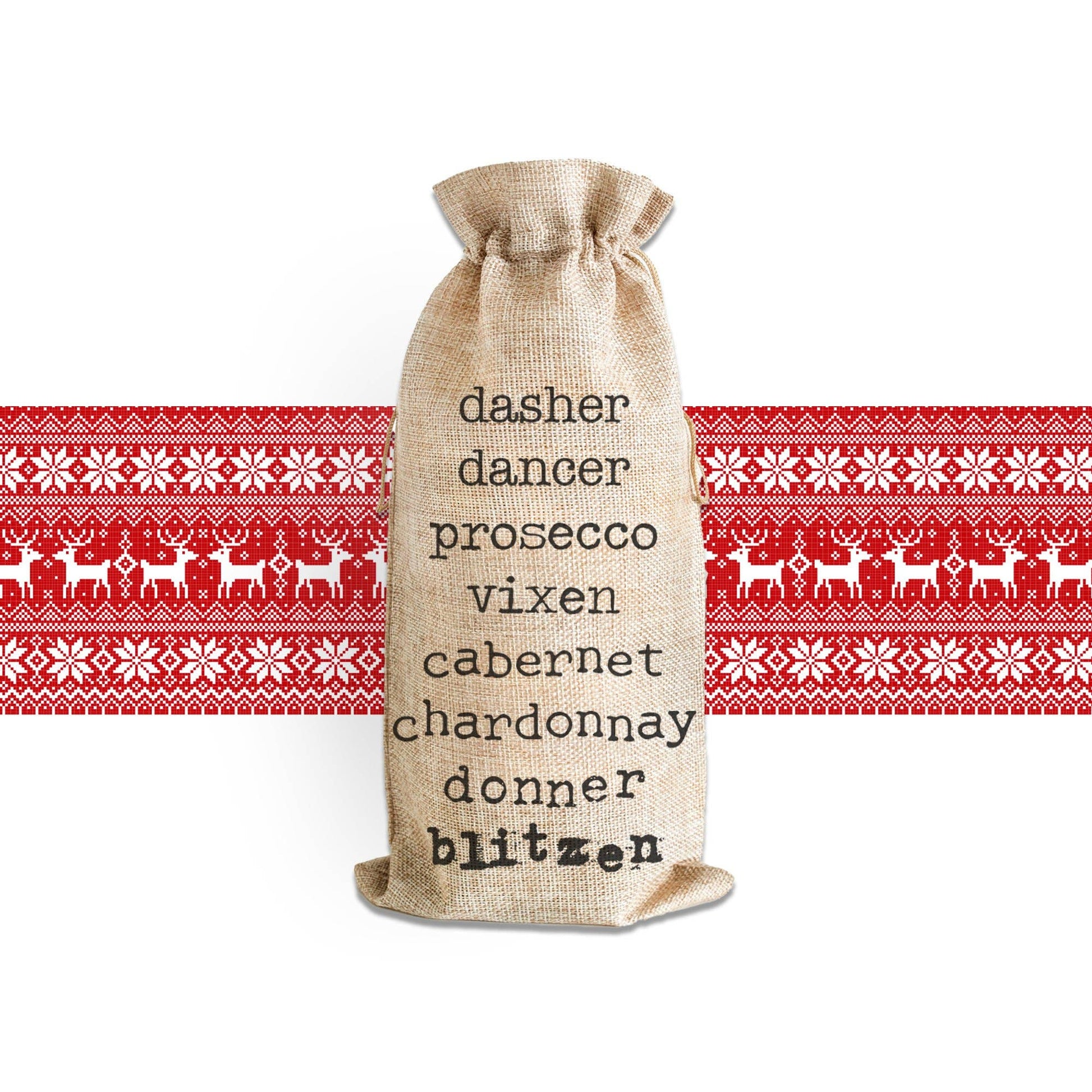 Reindeer Names Wine List Chardonnay Blitzen Alcohol Bottle Bag Single Wine Bottle Sac - Paisley Grace Makery