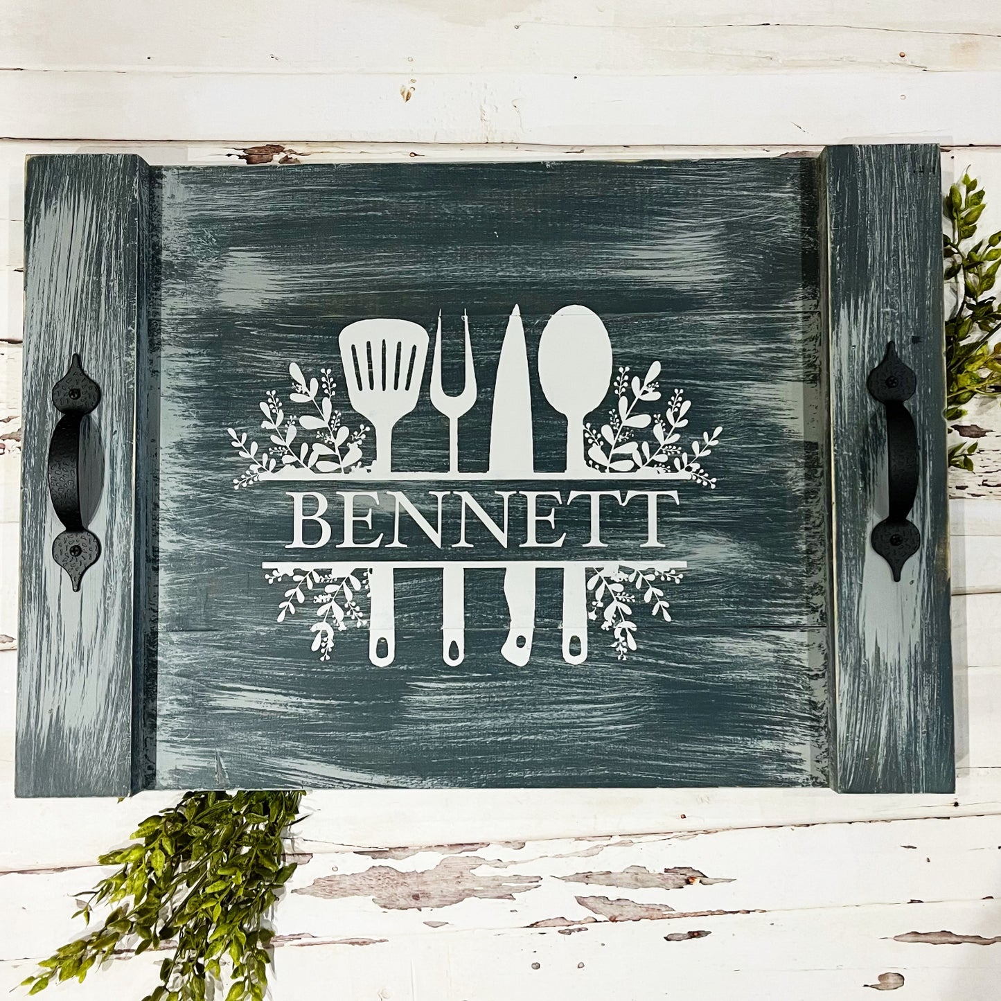 Family Name With Utensils Personalized FARMHOUSE TRAY DESIGN P2236