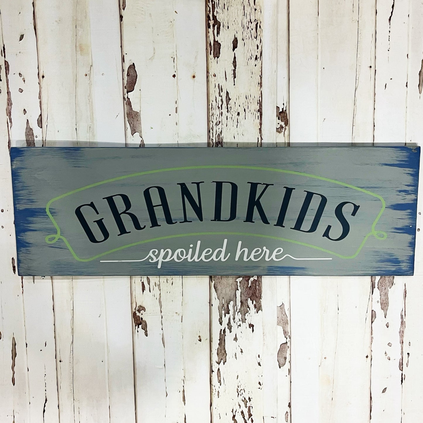PAINTED - Grandkids Spoiled Here 8x24" Plank