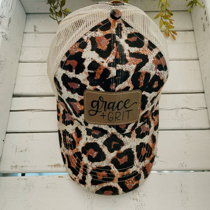 Grace + Grit Leopard Trucker Hat