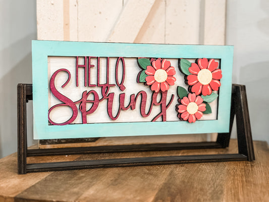PAINTED - Hello Spring: Shelf Stand Sign Insert - Paisley Grace Makery