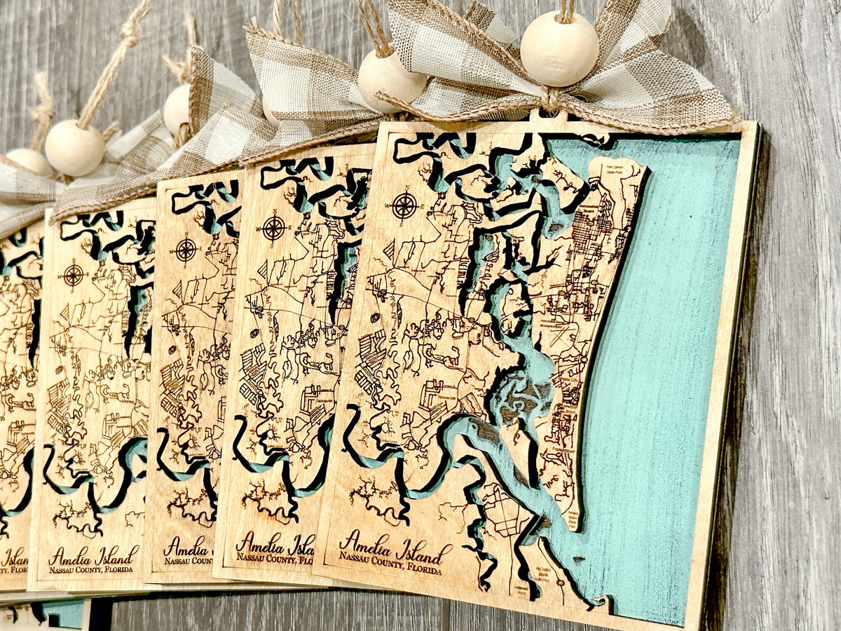 Amelia Island Map Layered Handcrafted Ornament - Paisley Grace Makery