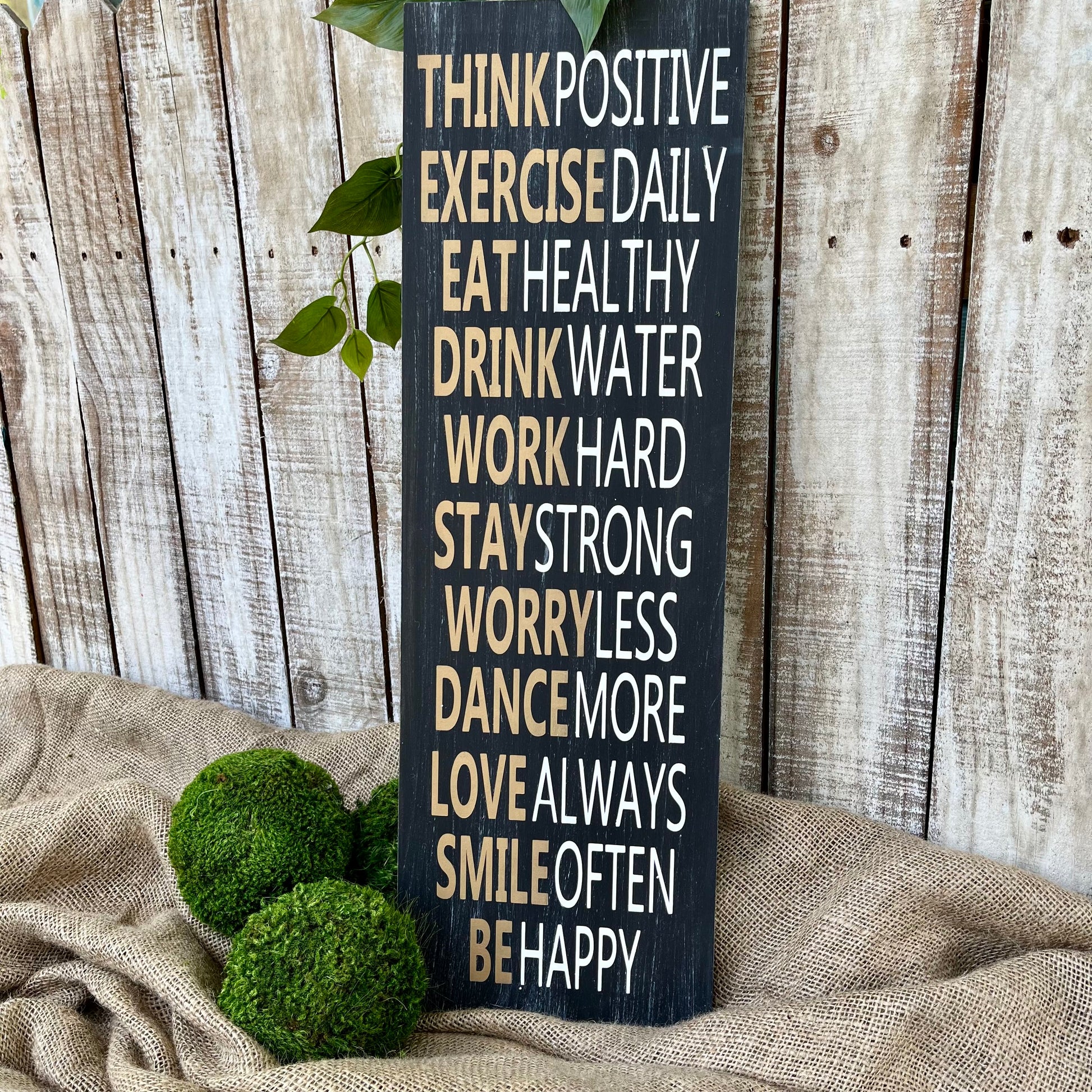 PAINTED - Think Positive Affirmations 8x24" Plank - Paisley Grace Makery