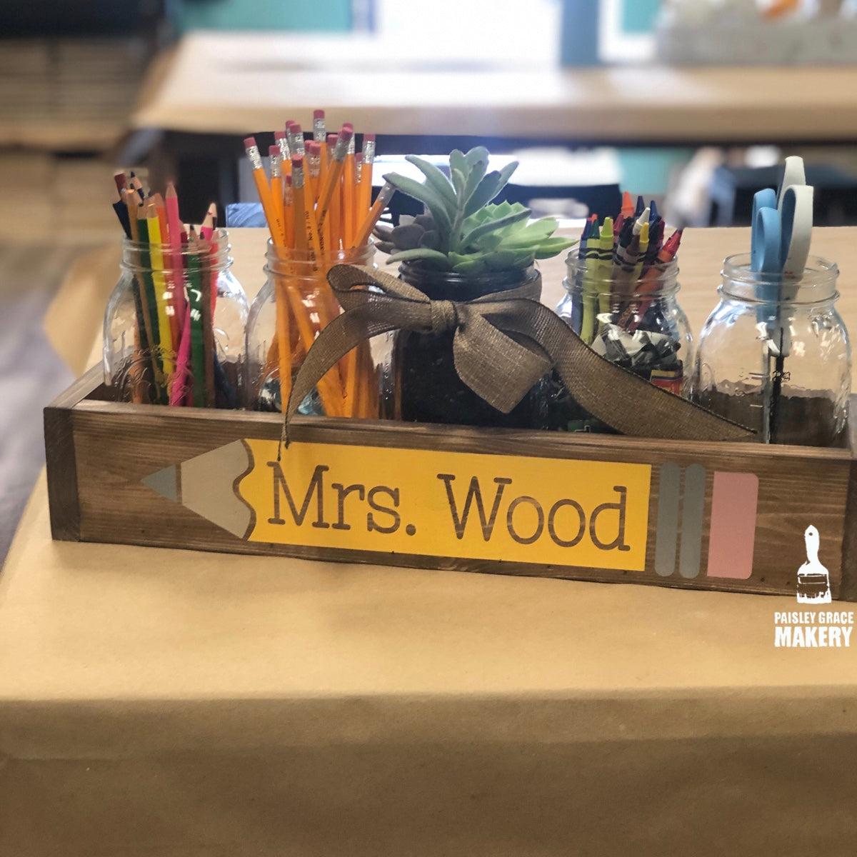 TEACHER NAME WITH PENCIL: WOOD BOX - Paisley Grace Makery