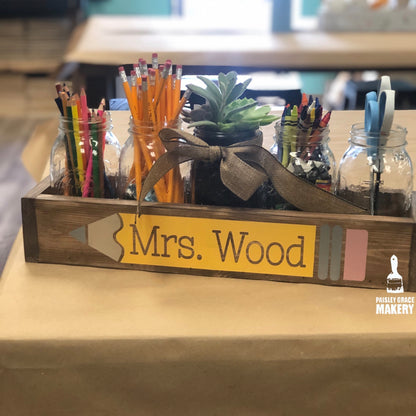 TEACHER NAME WITH PENCIL: WOOD BOX - Paisley Grace Makery